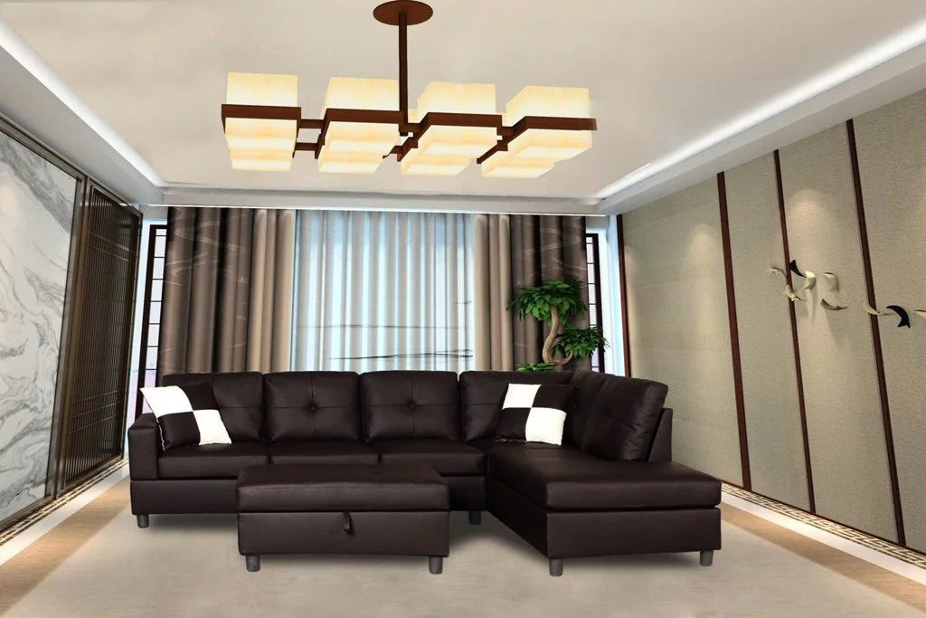 Brown Faux Leather Sectional with Storage Ottoman M481504