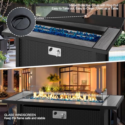 45 inch Propane Gas Fire Pit Table with Lid, Lava Rock, Waterproof Cover H1240