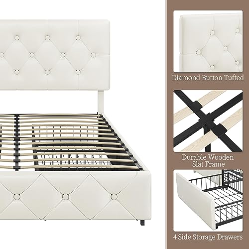 Black Queen Upholstered Bed Frame with 3 Drawers Storage X3410