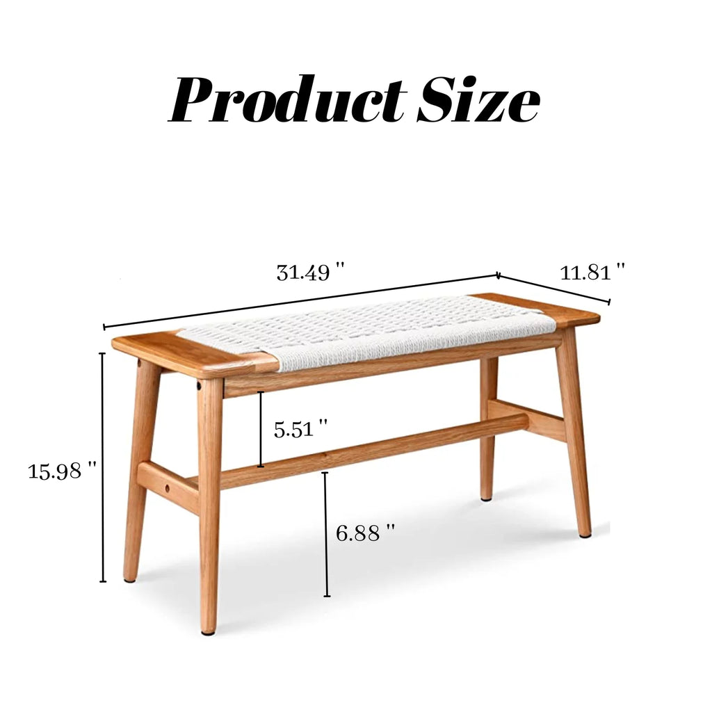 32" Oak Solid Wood Rope Woven Bench G840833