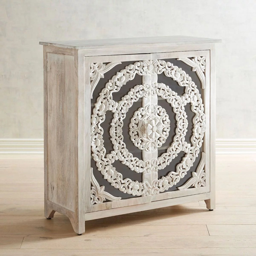 Arched Floral Carved Glass Door Sideboard V6242
