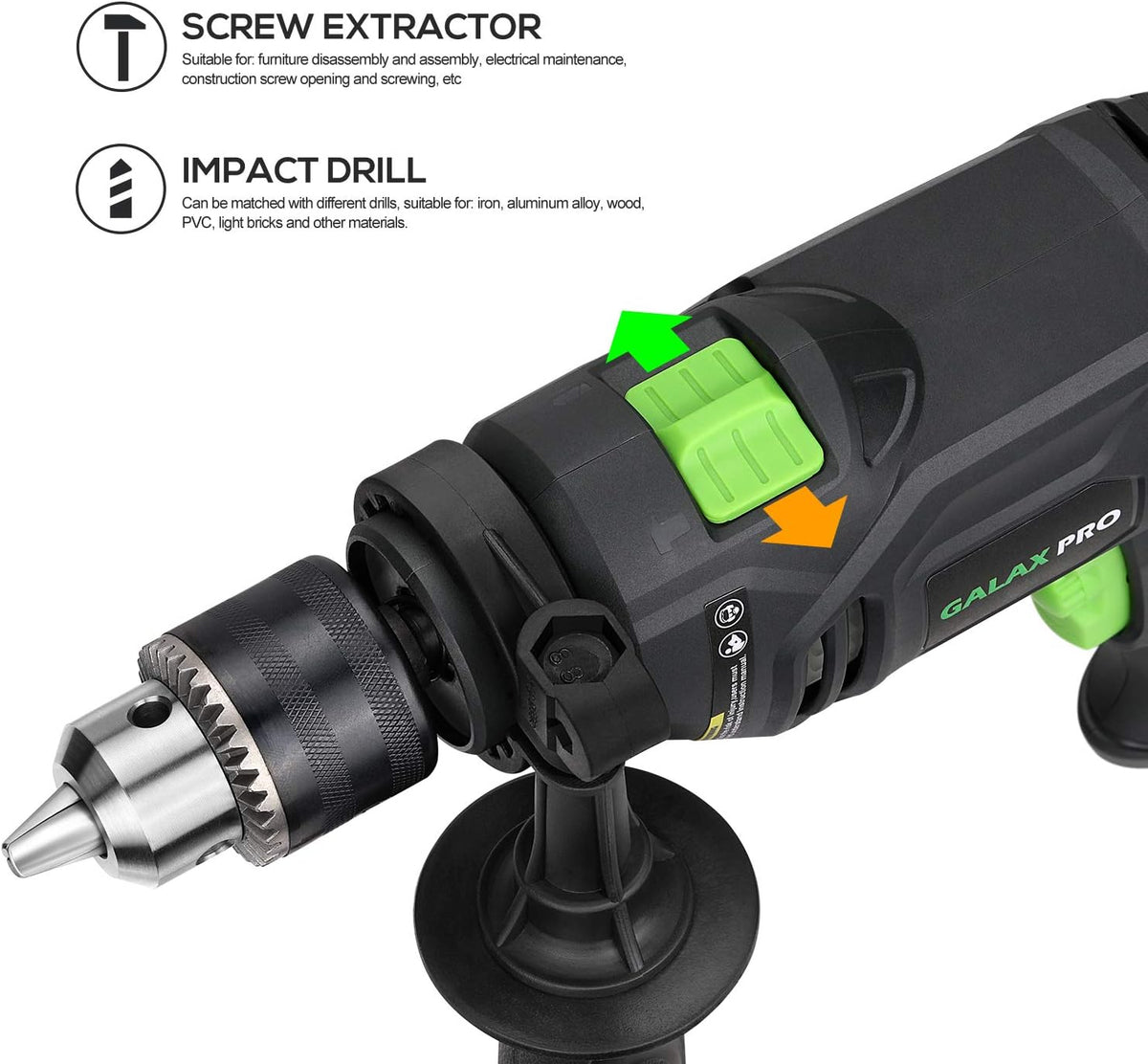 5Amp 1/2-inch Corded Impact Drill with 105pcs Accessories, Variable Speed 0-3000, Hammer and Drill 2 Functions in 1, 360°Rotating Handle, Depth Gauge, Carrying Case Included Pack of 2 V642930