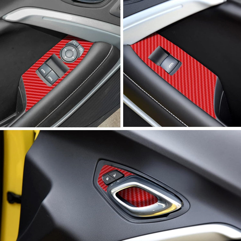 Red 28PCS Carbon Fiber Texture Vinyl Wrap Center Console Dashboard Cover Sticker Q931