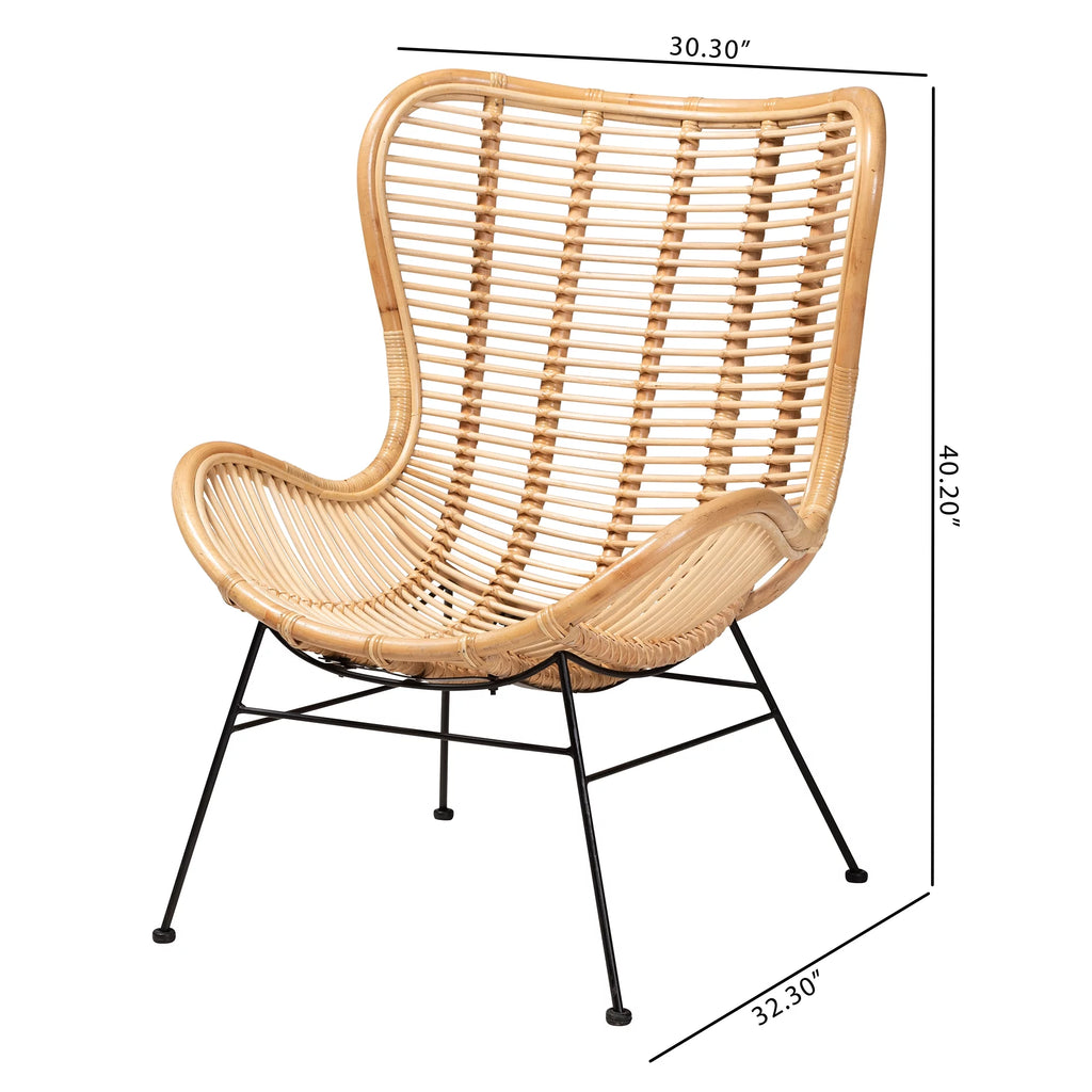 Natural Brown Rattan and Black Metal Accent Chair G649