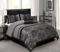 8 Piece Jacquard Fabric Patchwork Comforter Set Queen Size Gray U708