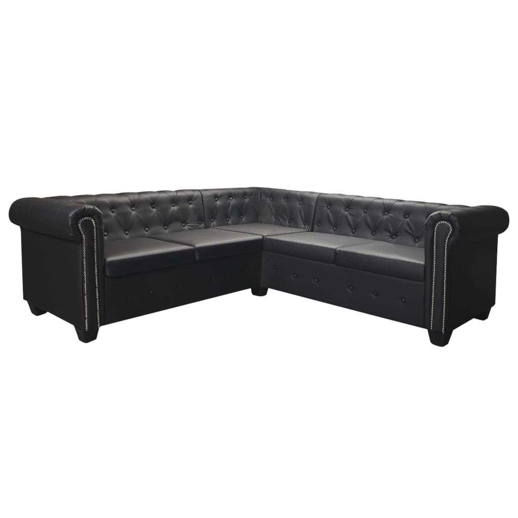 Chesterfield Corner Sofa 5-Seater Black Faux Leather V1288