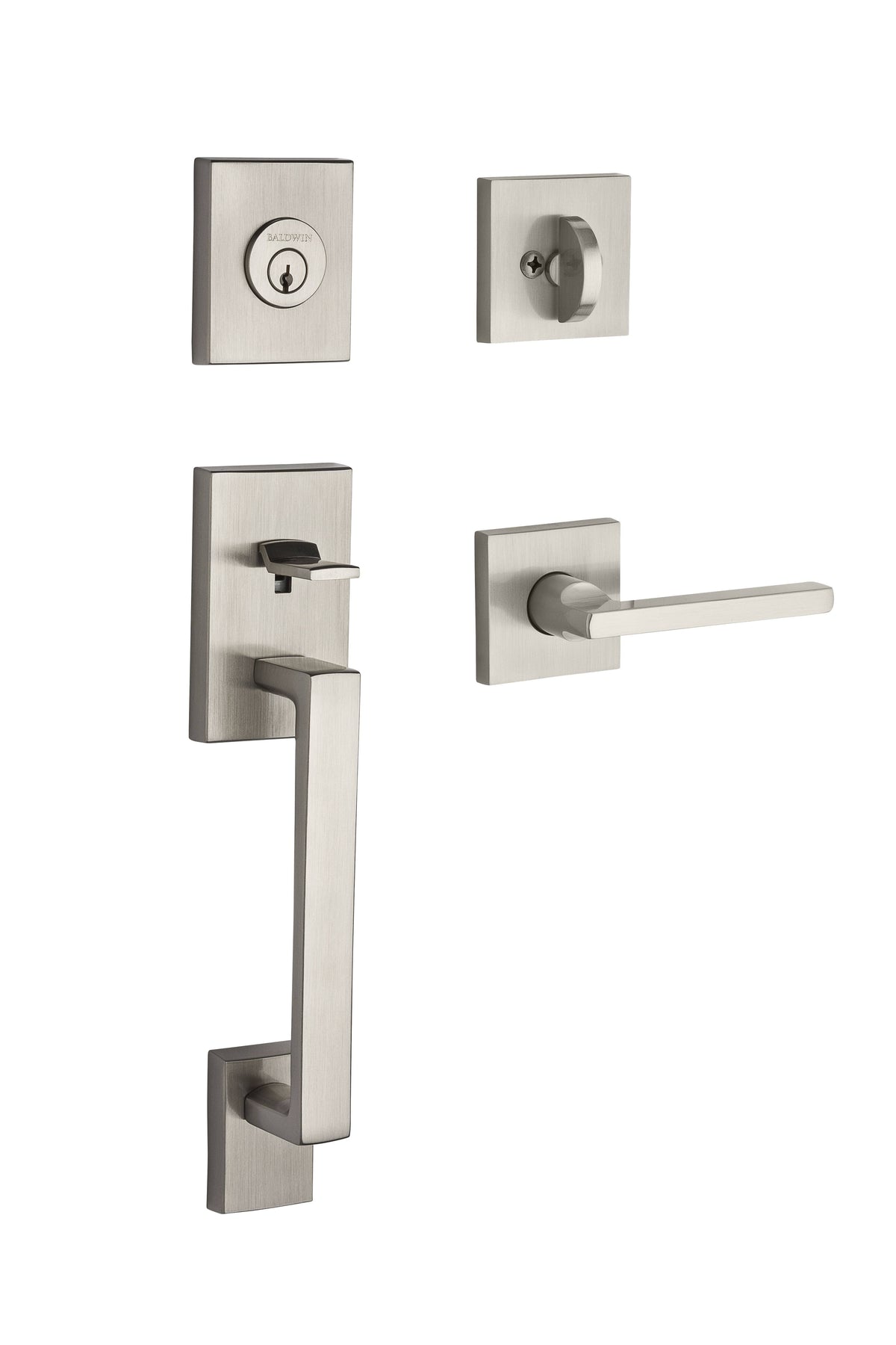 Satin Nickel Single Cylinder Handleset with Square Lever V74393