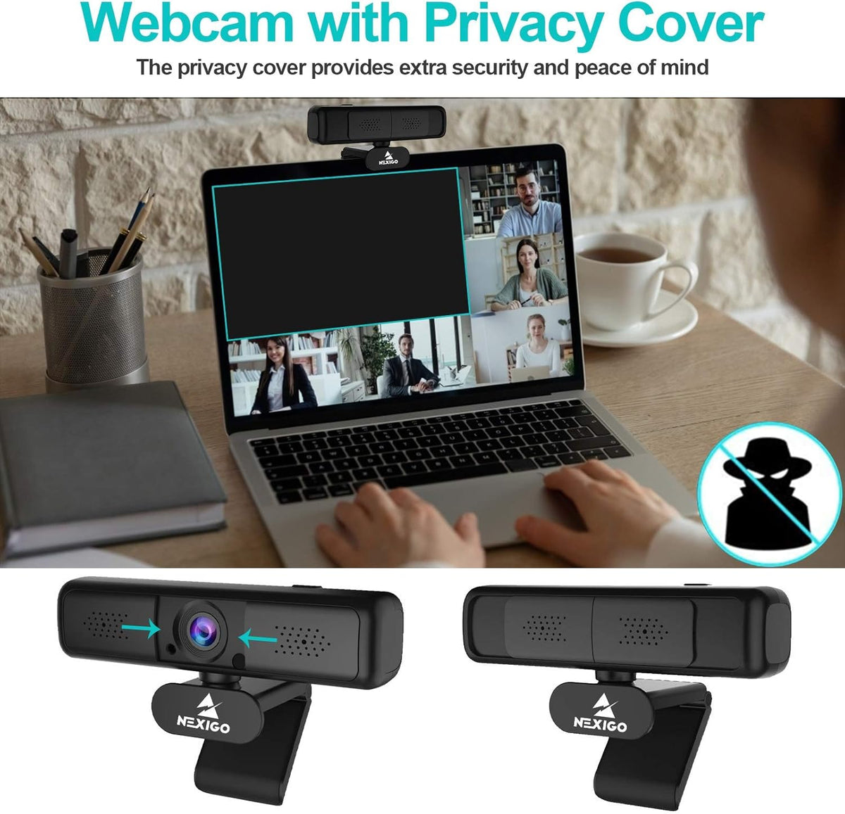 2K 4MP Zoomable Webcam with Privacy Cover & Dual Microphone H739