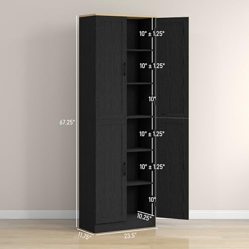 67" Distressed Black 4-Door Kitchen Pantry Cabinet Q23423