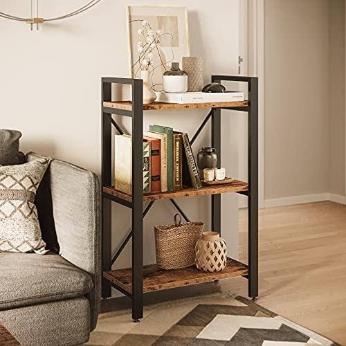 Industrial Wood Look Bookshelf with Metal Frame V96948