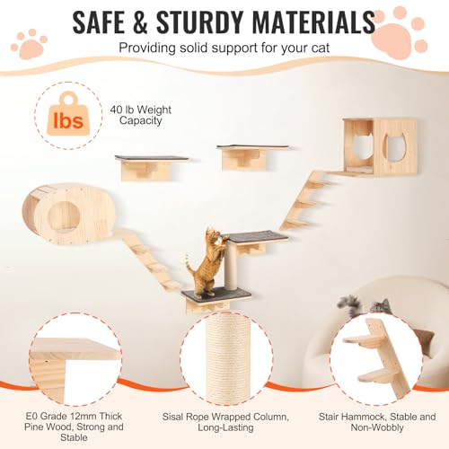 Wall Mounted Cat Shelves Set of 6 P606