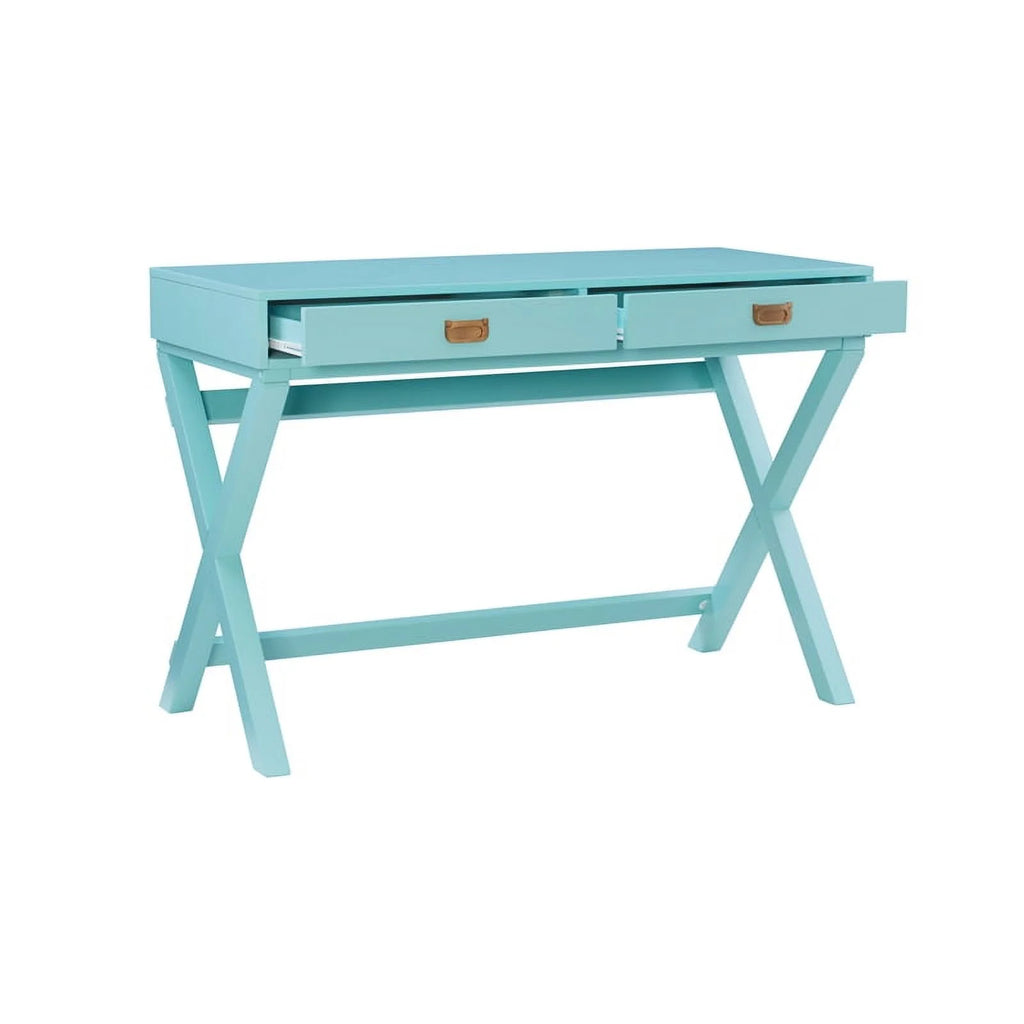 Blue Wood Two Drawer Writing Desk P93105