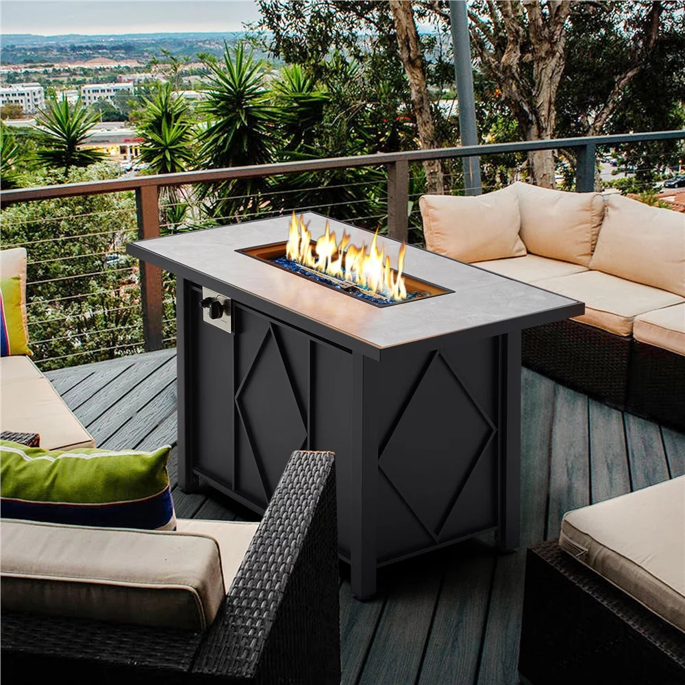 43" Fire Pit Table with Ceramic Tabletop, Black Q200298
