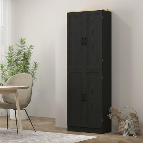 67" Distressed Black 4-Door Kitchen Pantry Cabinet Q23423