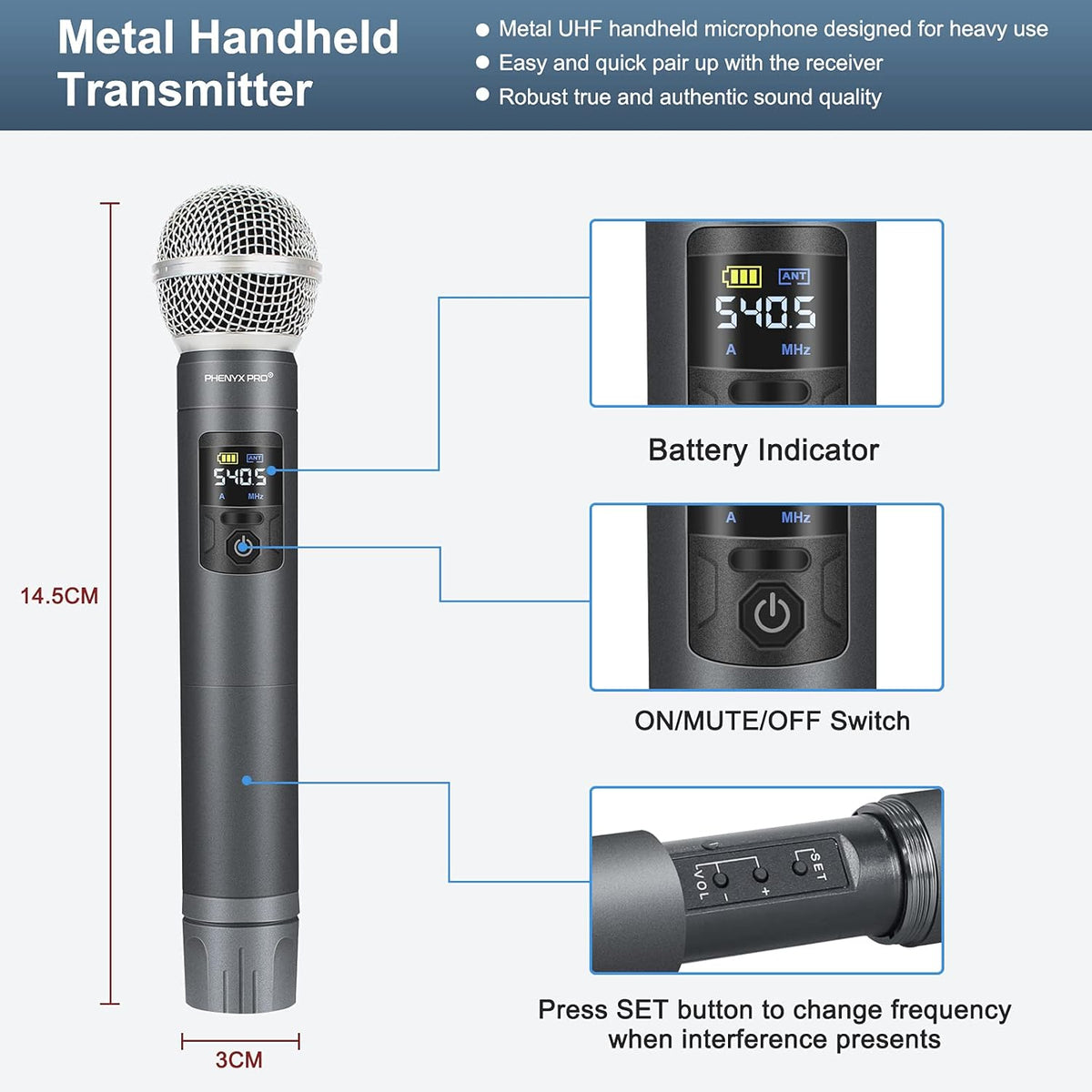 UHF Wireless Microphone System with 30 Adjustable Frequencies Z16062