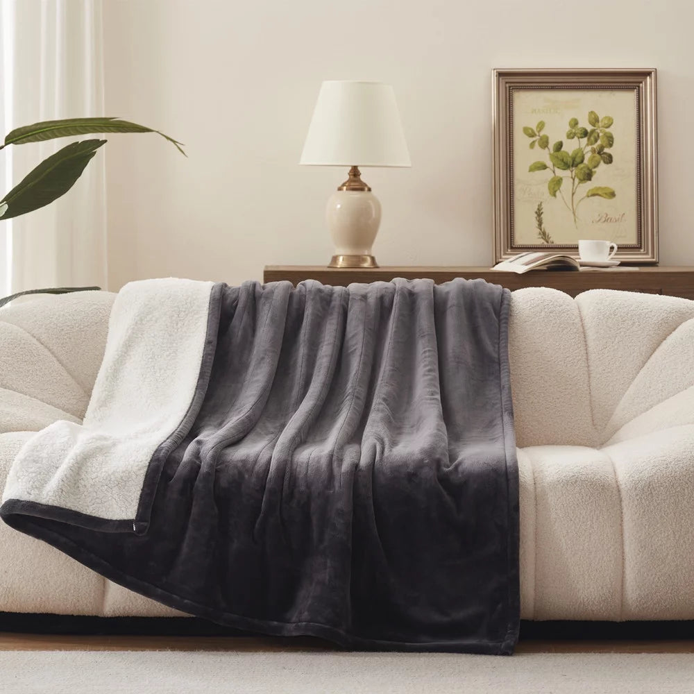 50x60" Electric Blanket Throw, 6 Heating Levels, Flannel to Sherpa Reversible, Grey P60862