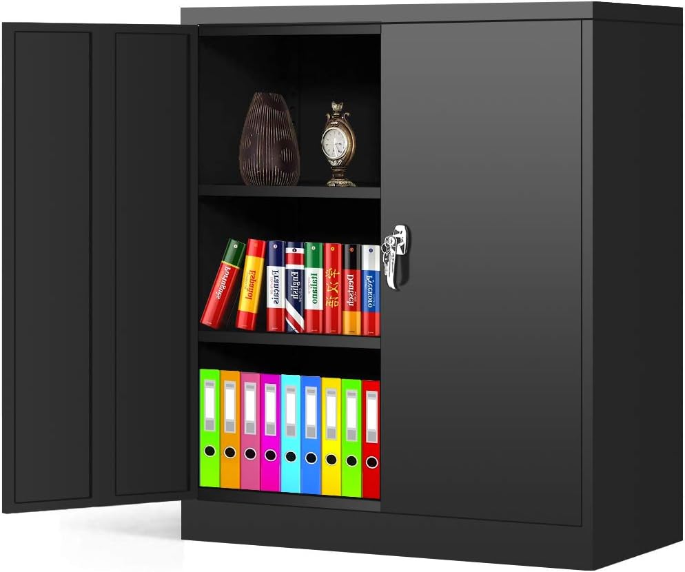 White Metal Steel Locking Storage Cabinet with Doors and Shelves M5541