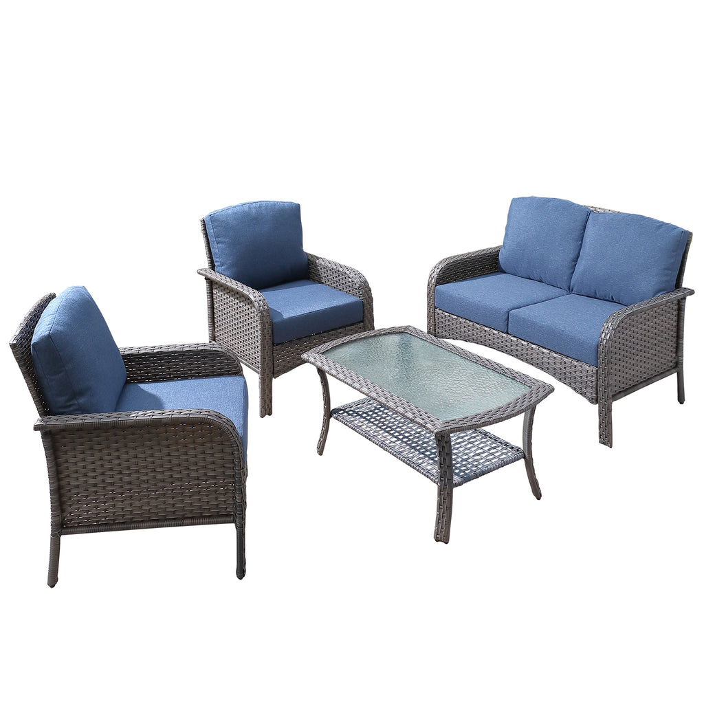 4 Pieces Outdoor Wicker Sectional Couch with Cushions G8405