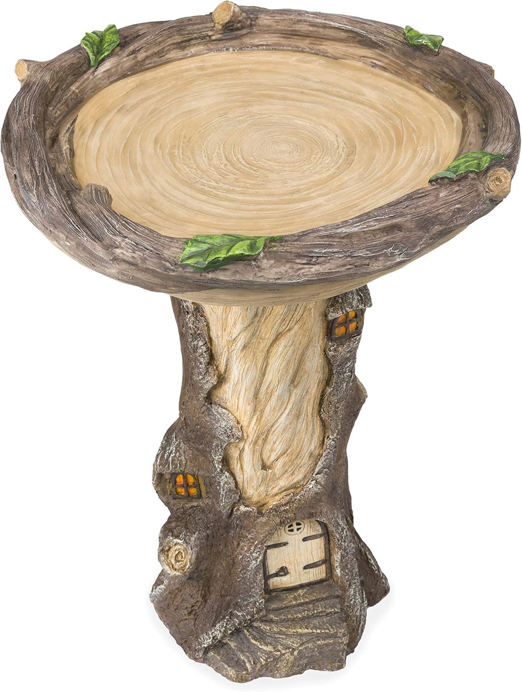 Full-Size Fairy Garden Birdbath with Miniature Fairy House in A Tree Stump, Hand-Painted Wood-Look Resin, 18 Dia. x 23½H Pack of 2 T49824