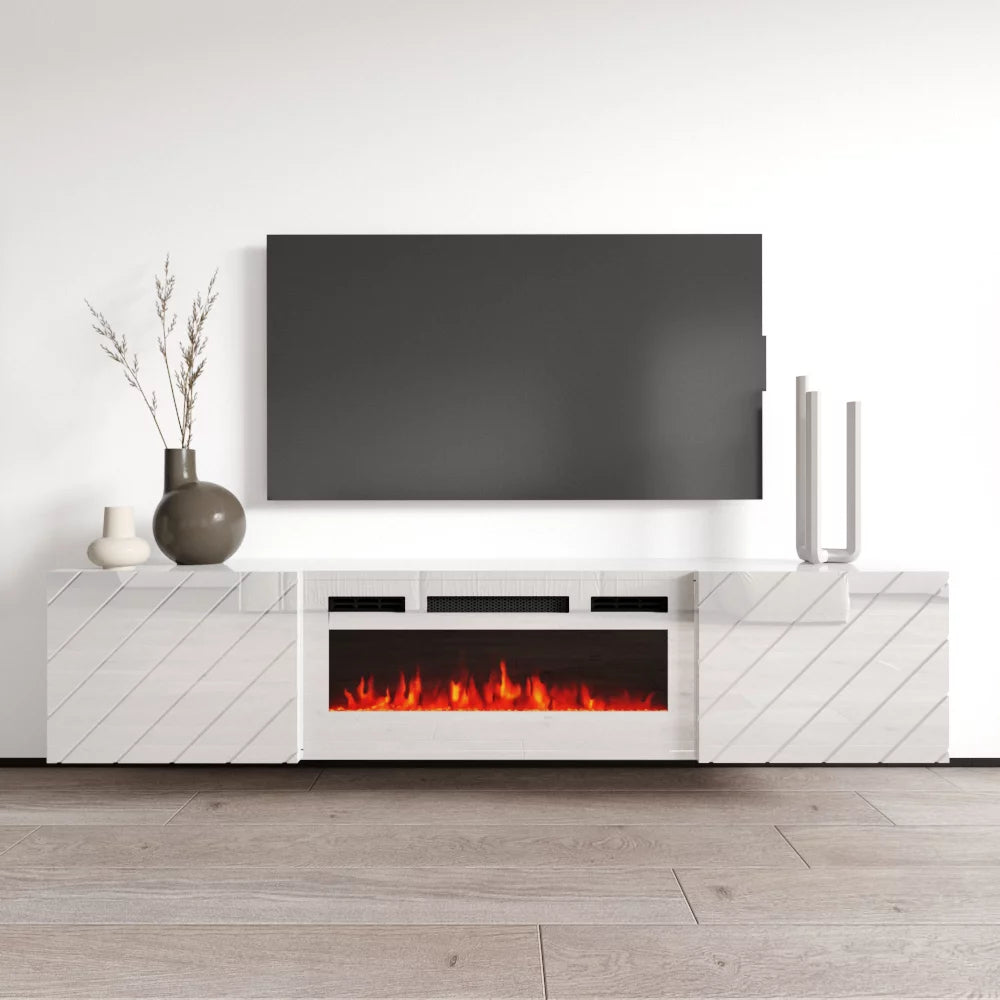 72" High Gloss Floating Fireplace TV Stand R200
