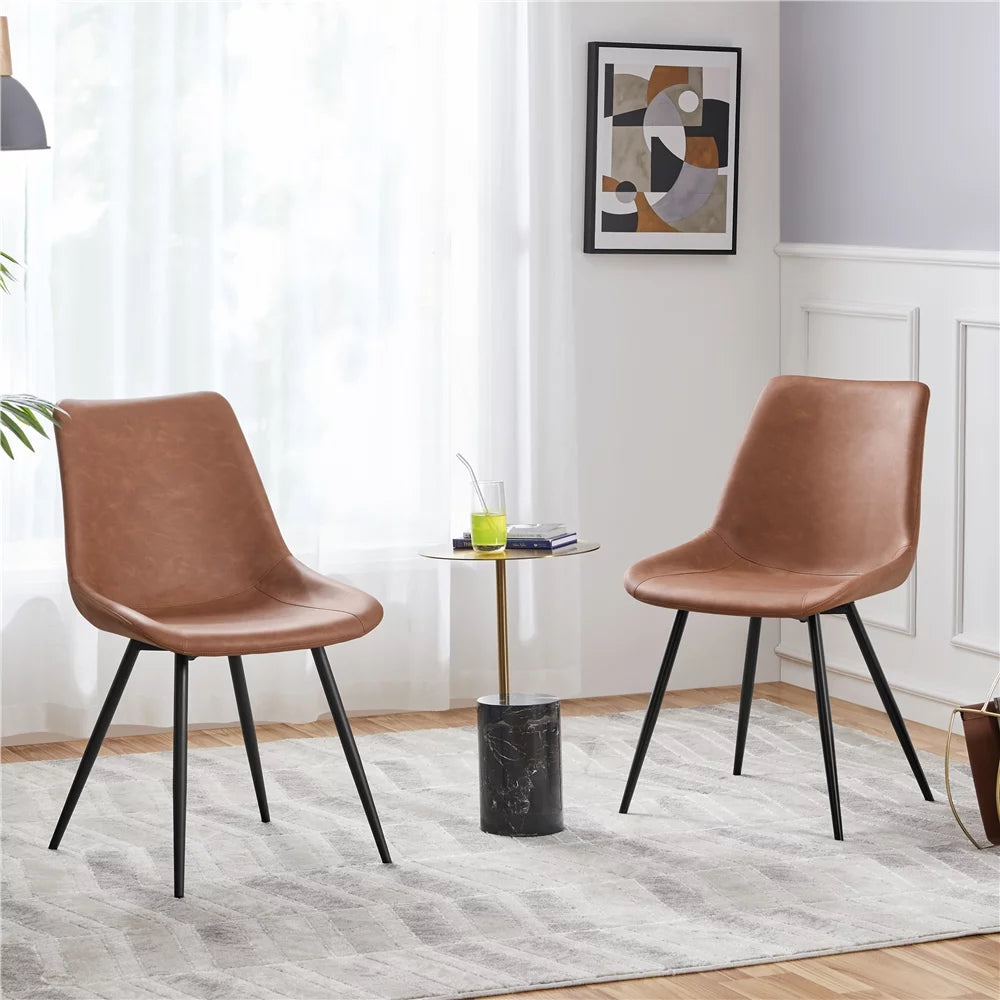 Brown Faux Leather Dining Chairs with Metal Legs S9751