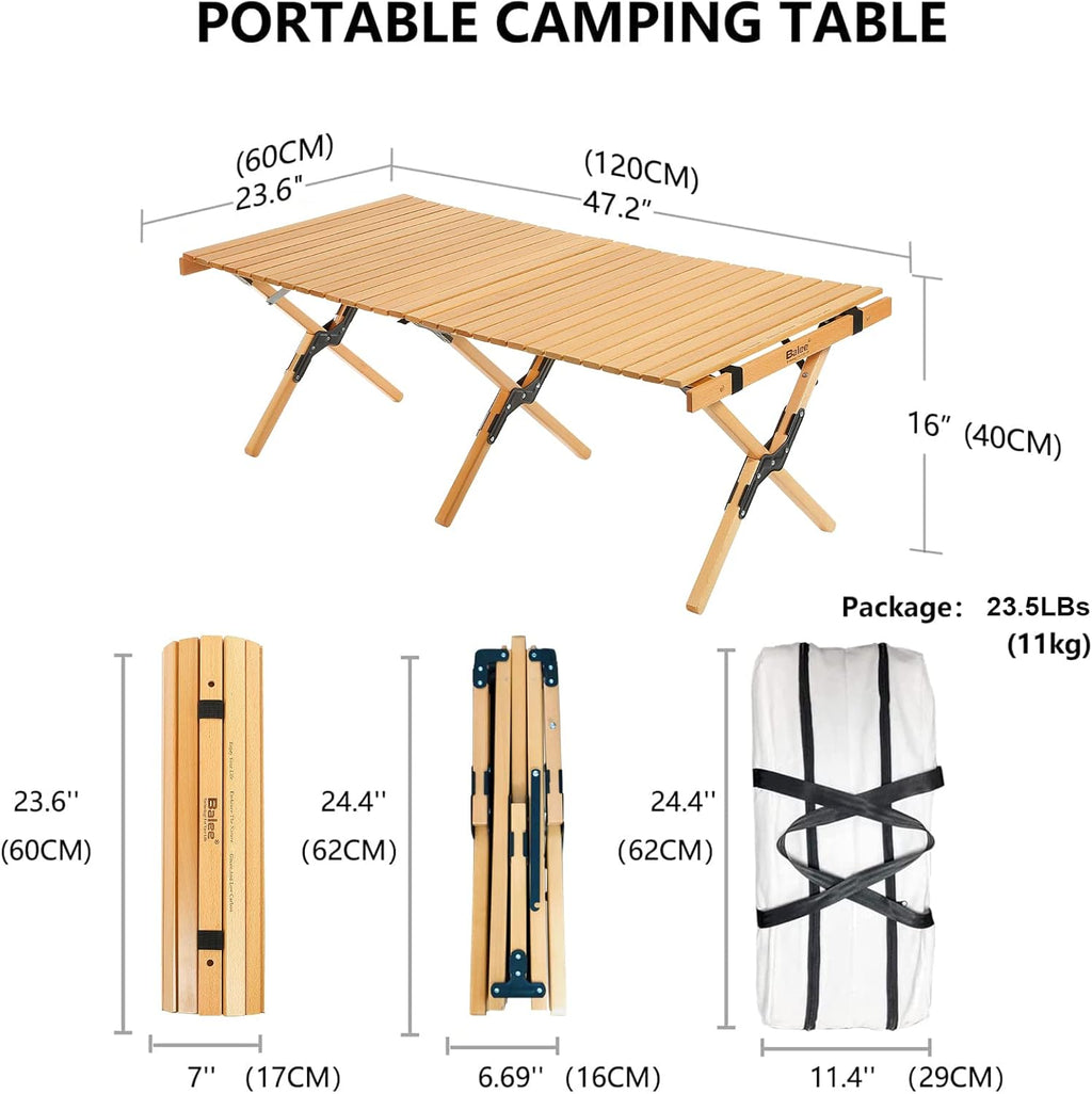 4ft Low Folding Solid Wood Picnic Table with Carry Bag J948341