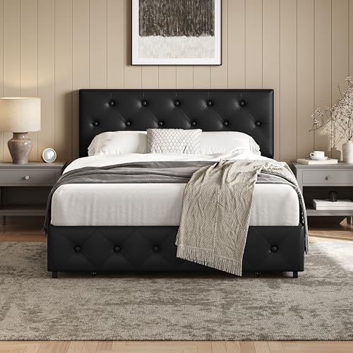 Black Queen Upholstered Bed Frame with 3 Drawers Storage X3410