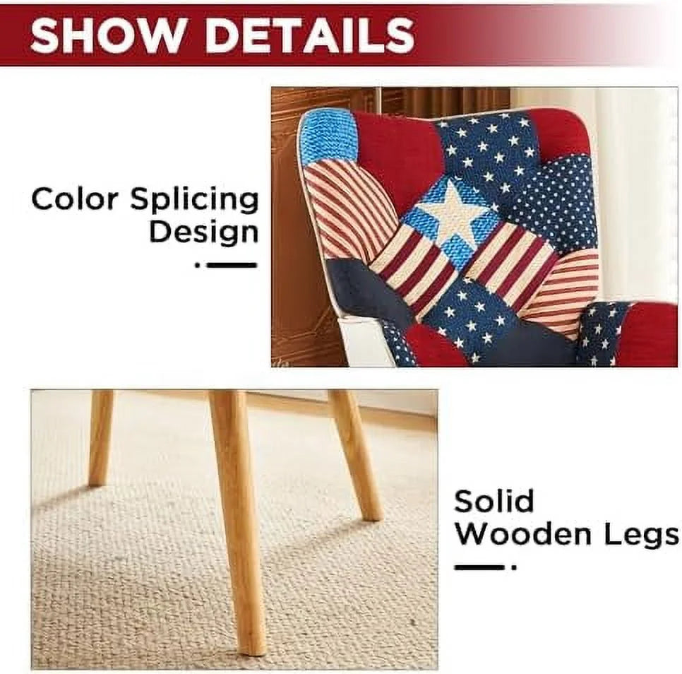 Accent Chair High Back Armchair Linen Fabric Solid Wood M662