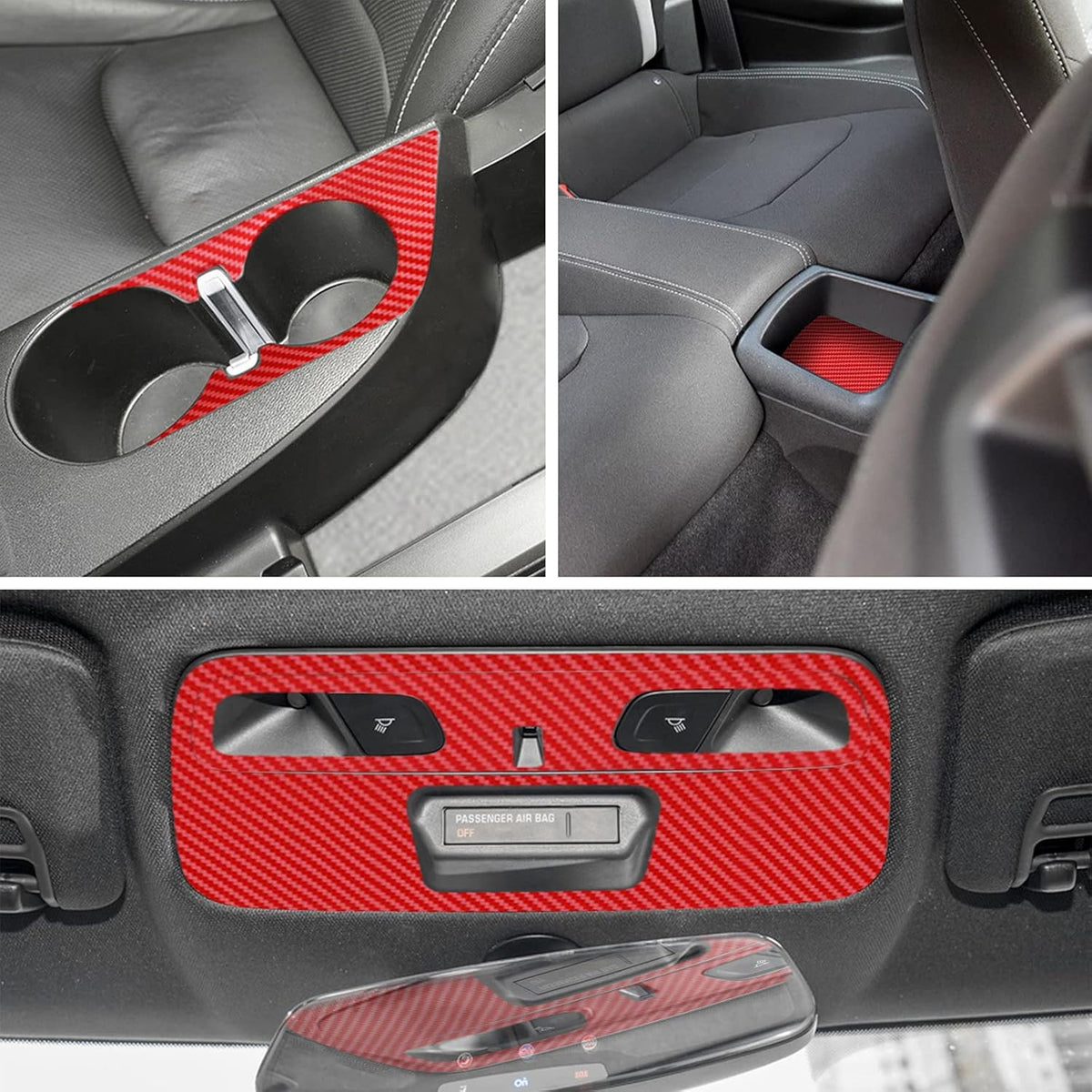 Red 28PCS Carbon Fiber Texture Vinyl Wrap Center Console Dashboard Cover Sticker Q931