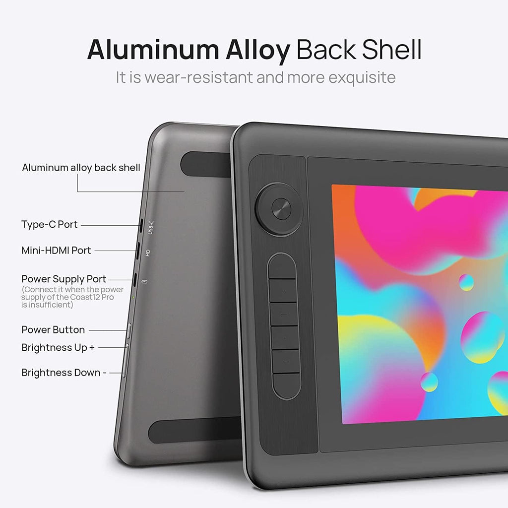 Graphic Drawing Monitor with Stand, Battery-Free Stylus, 8192 Pressure Sensitive, 6 Customizable Keys +1 Round Key C7973