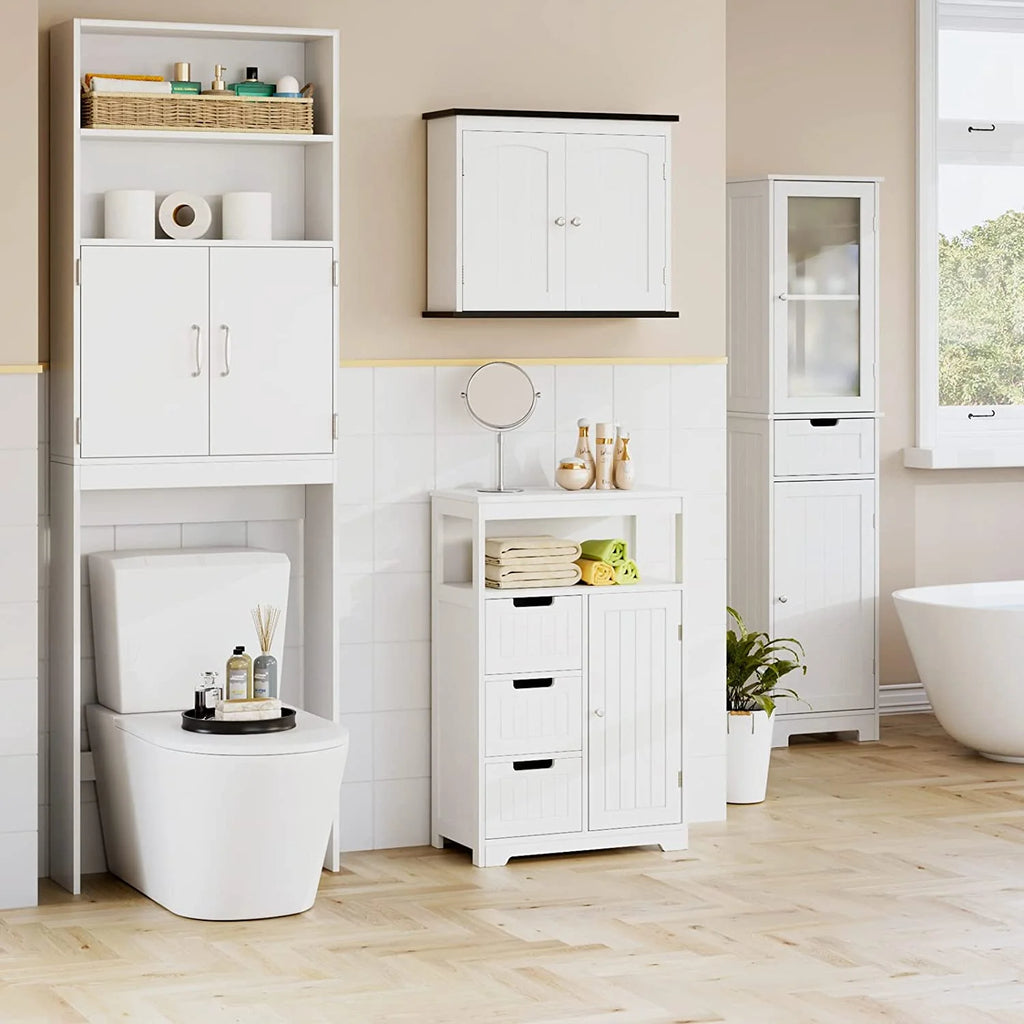 White Free Standing Bathroom Floor Cabinet with 3 Drawers and 1 Door Y620298