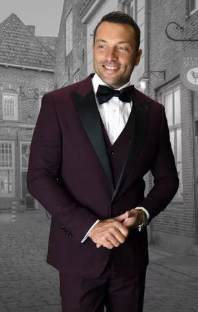 Burgundy Black Window Pane Tuxedo F12977