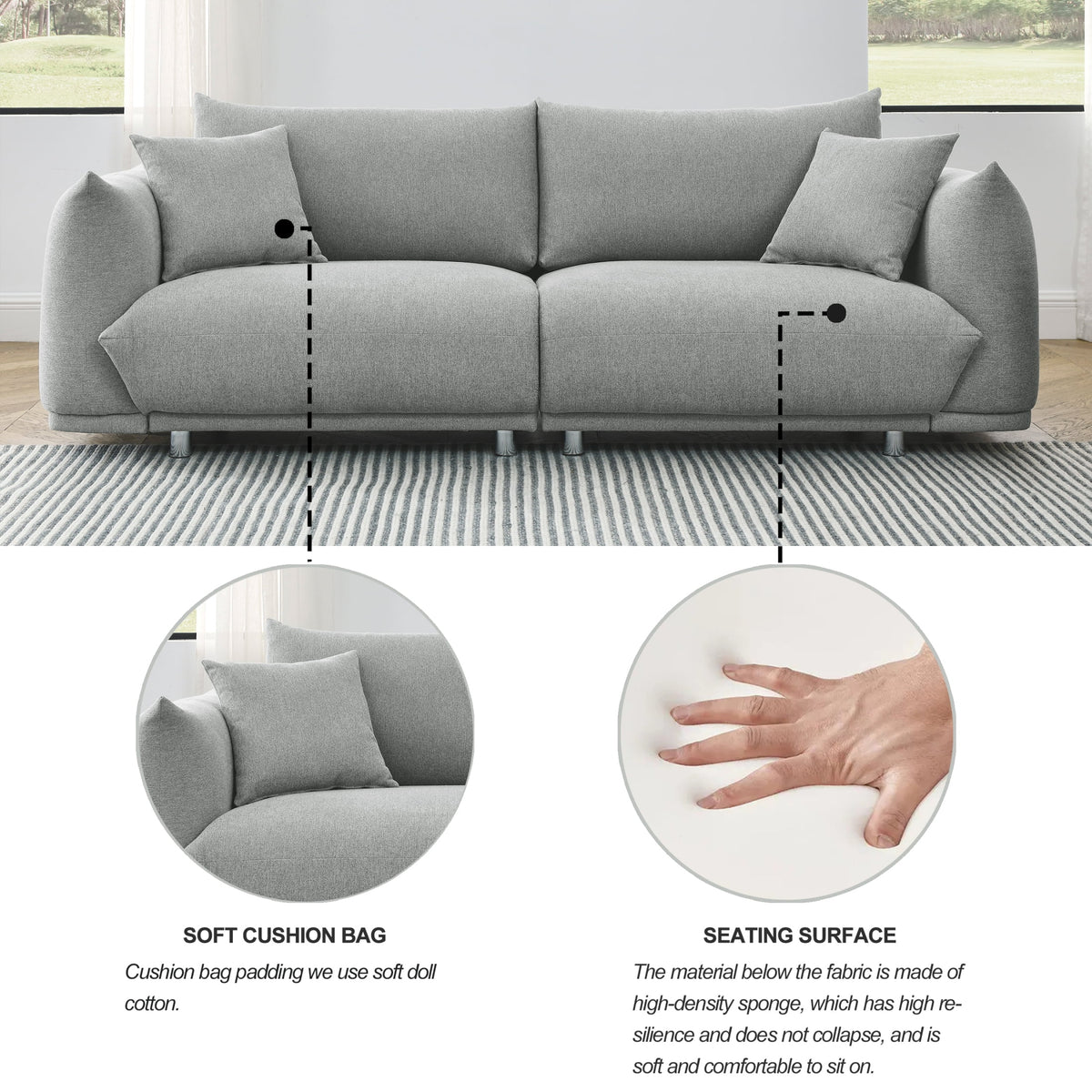 3-seater + 2-seater + 1-seater Combination Sofa with Solid Wood Frame and Metal Legs, 5 Pillows D3089