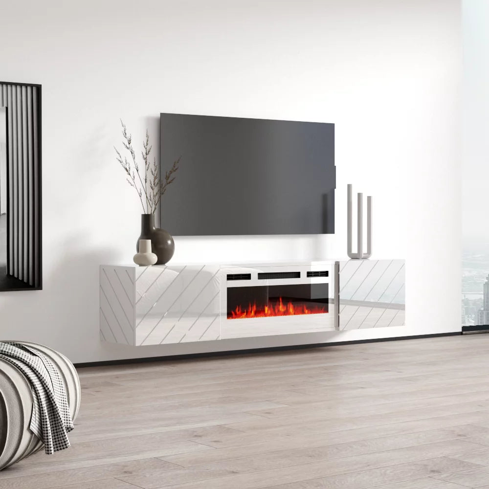 72" High Gloss Floating Fireplace TV Stand R200