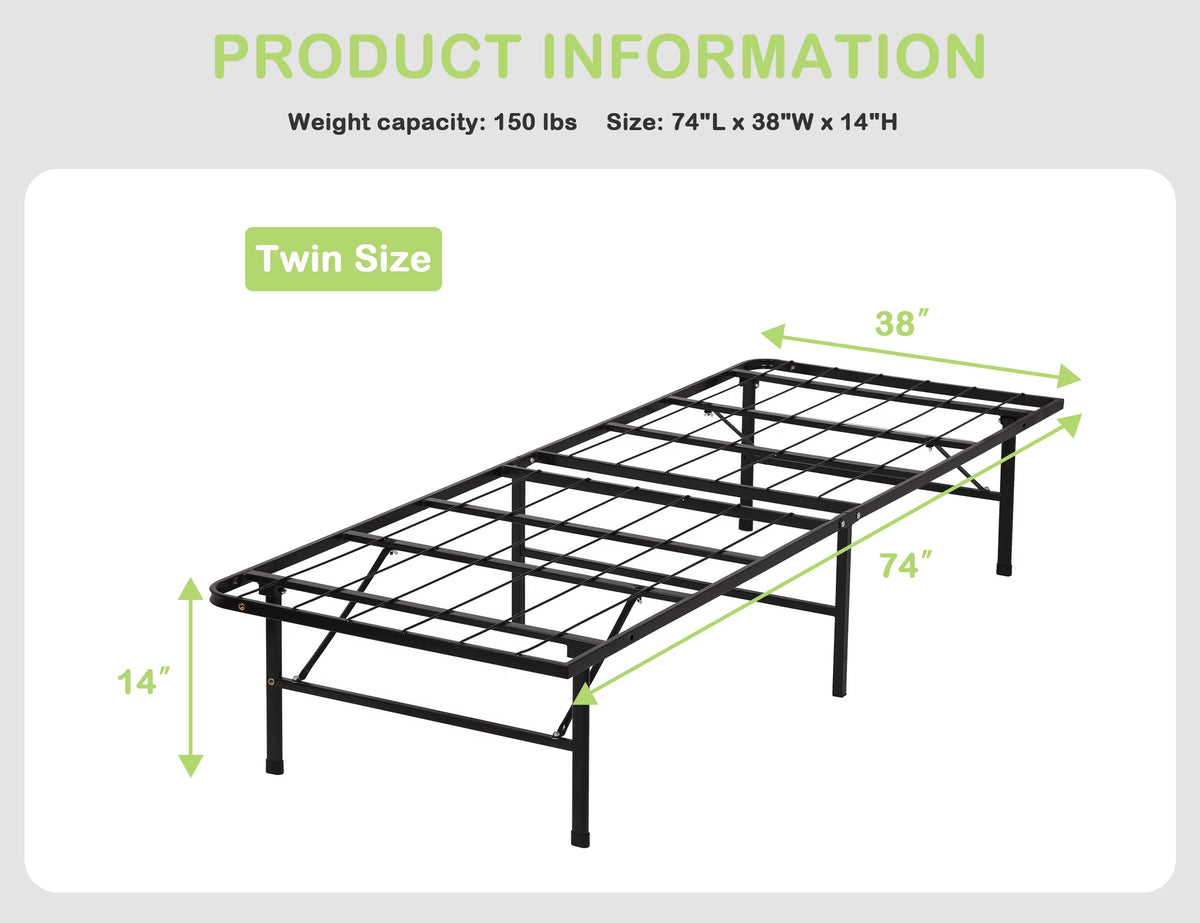 Foldable Twin Bed Frame 150LBS Capacity Heavy Duty G749