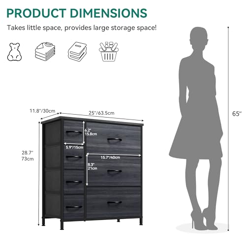 7 Drawer Fabric Storage Dresser with Wooden Top F658964
