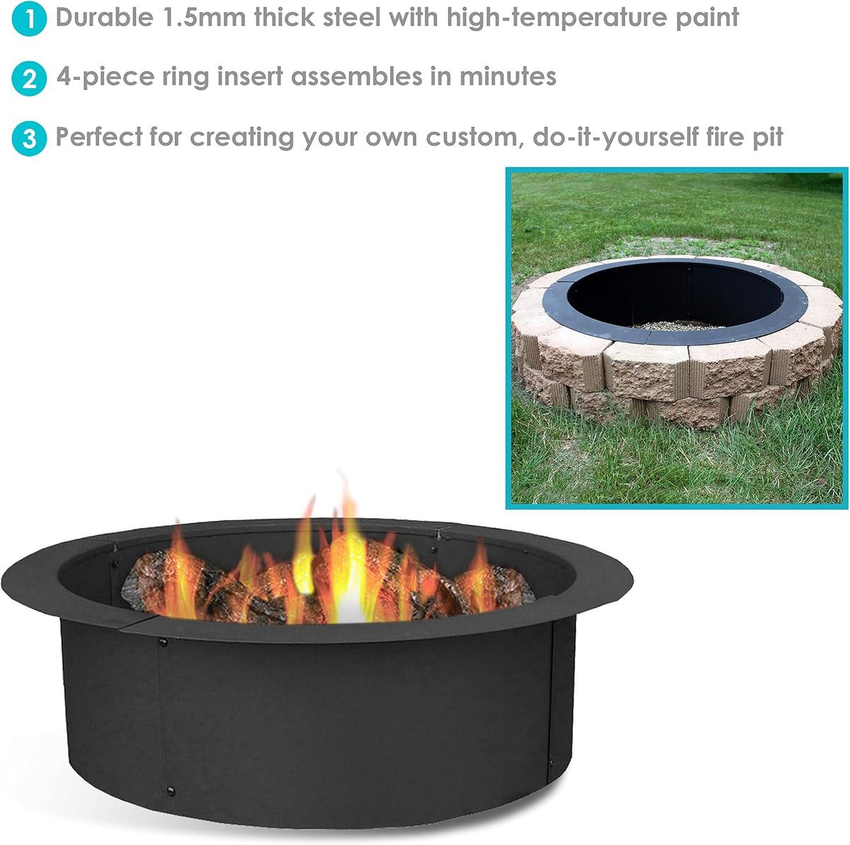 33 Inch Outside x 27 Inch Inside Durable Steel Fire Pit Ring K478