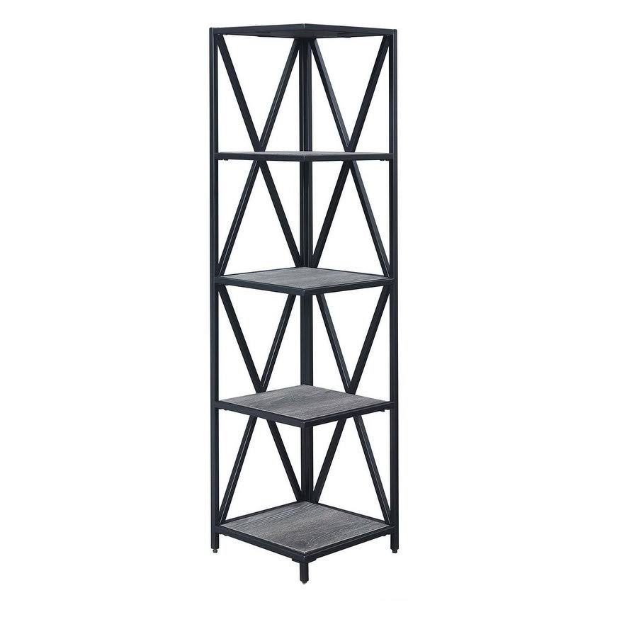 Weathered Grey Black 5-Tier Corner Bookcase P6607