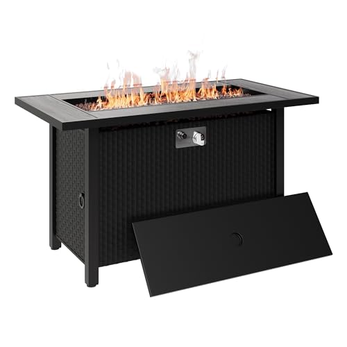 45 inch Propane Gas Fire Pit Table with Lid, Lava Rock, Waterproof Cover H1240