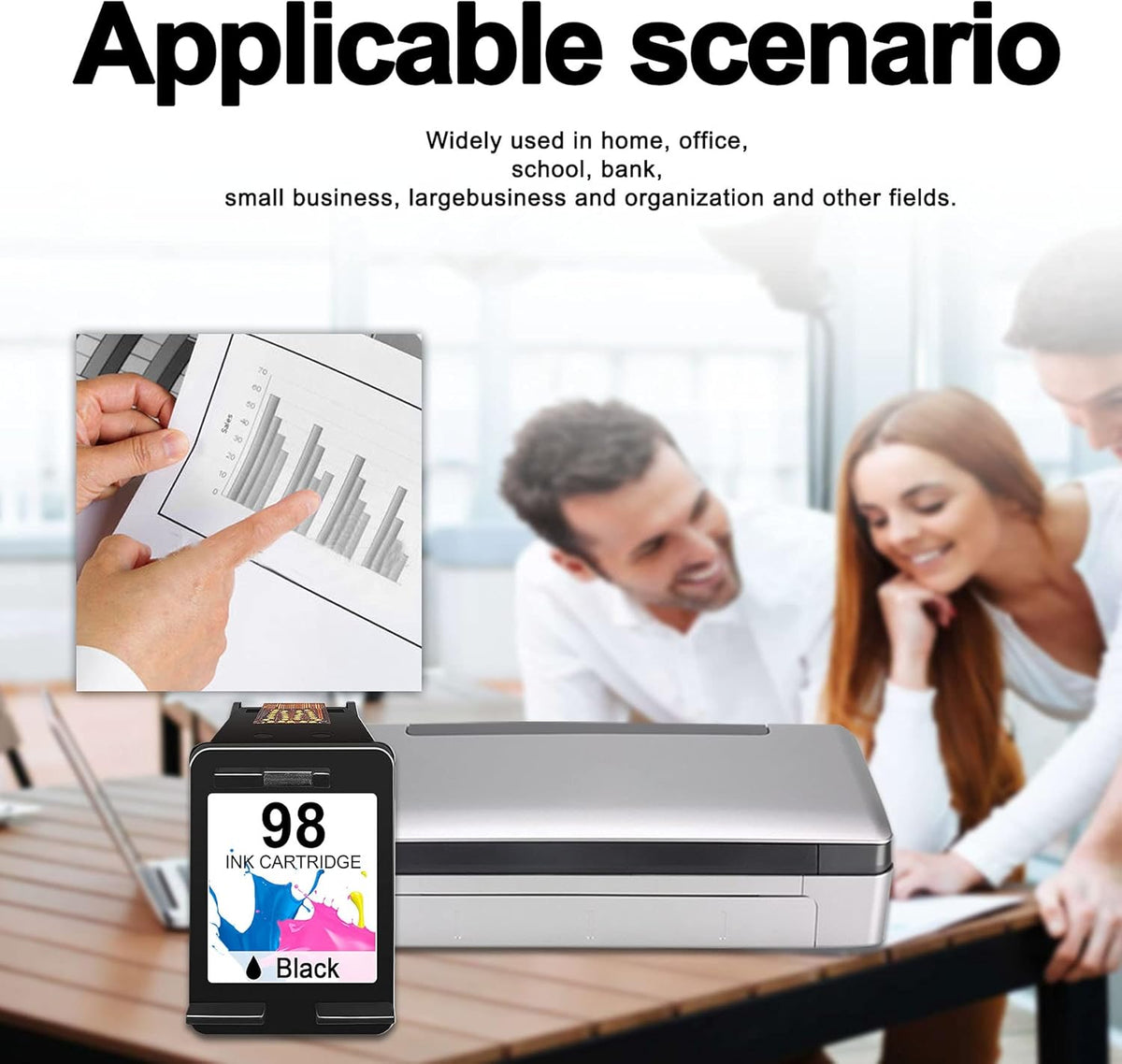 Compatible 98 C9364WN Remanufactured Ink Cartridge Replacement for HP Deskjet 6940 6988 Officejet 100 150 H470 Photosmart 2575 C4150 C4180 8049 8050 Printers (4 Pack, Black) T7357