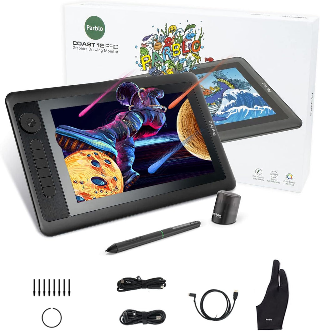 Graphic Drawing Monitor with Stand, Battery-Free Stylus, 8192 Pressure Sensitive, 6 Customizable Keys +1 Round Key C7973
