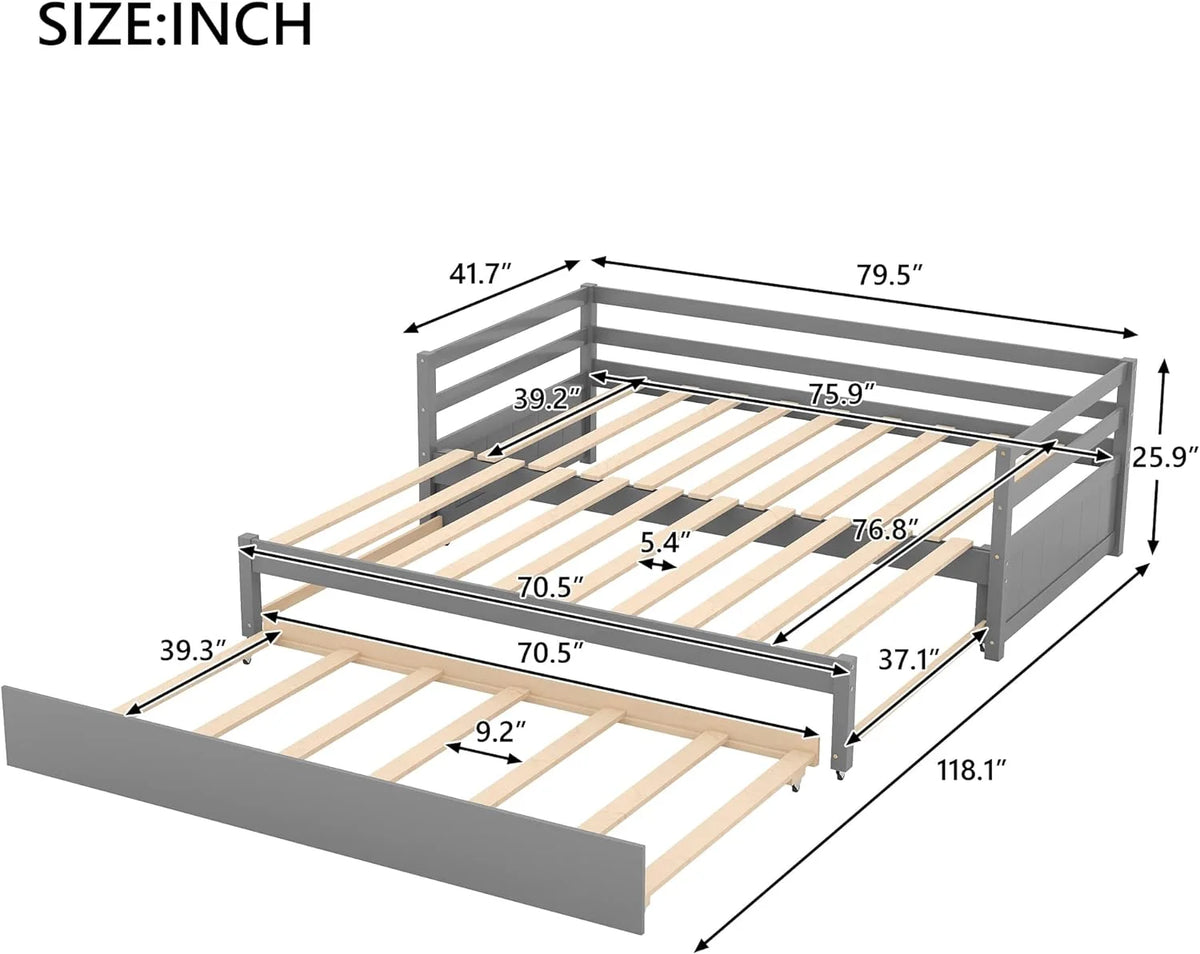 Grey Wood Daybed with Pull Trundle S857