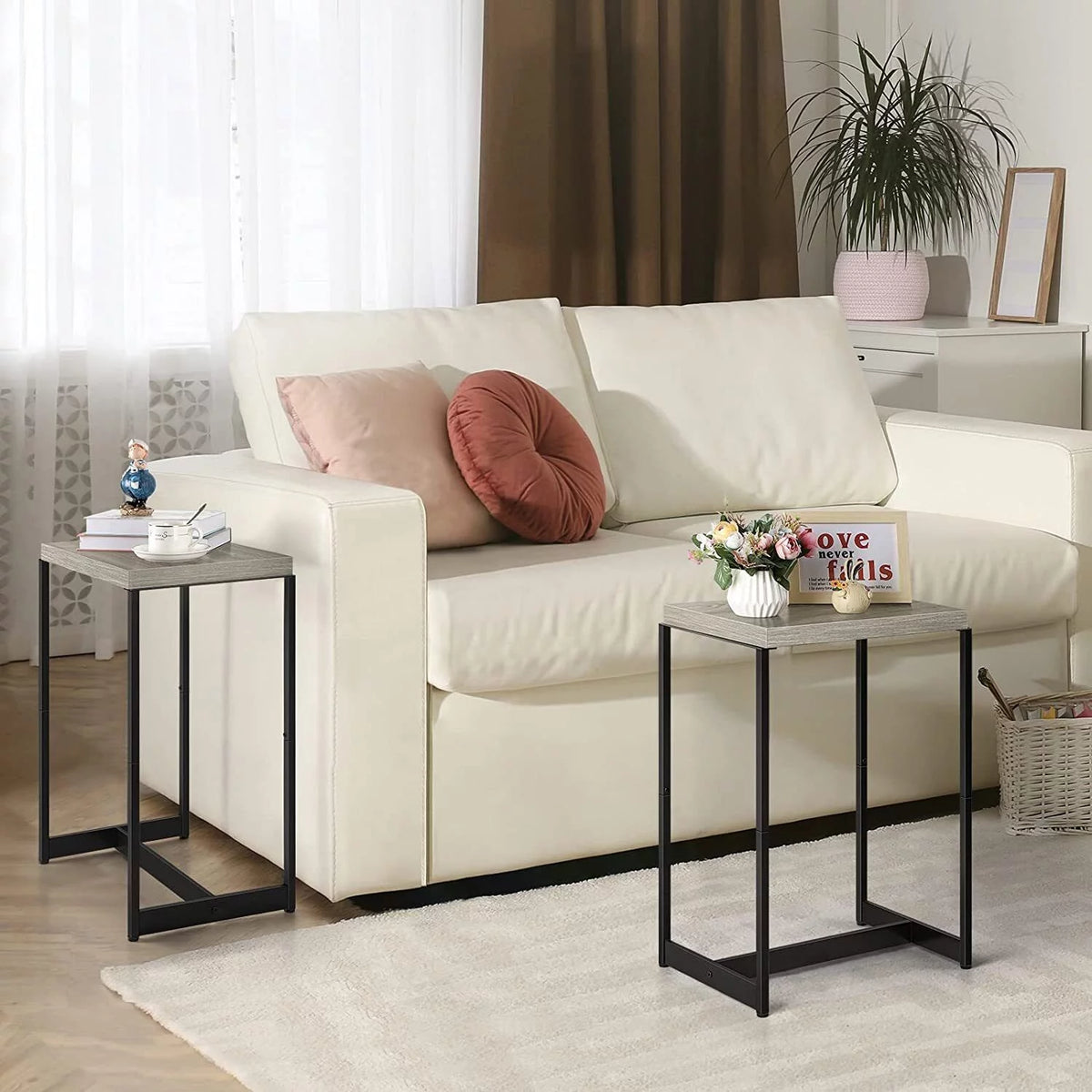 2PCS Nightstand with Wooden Shelf H63576
