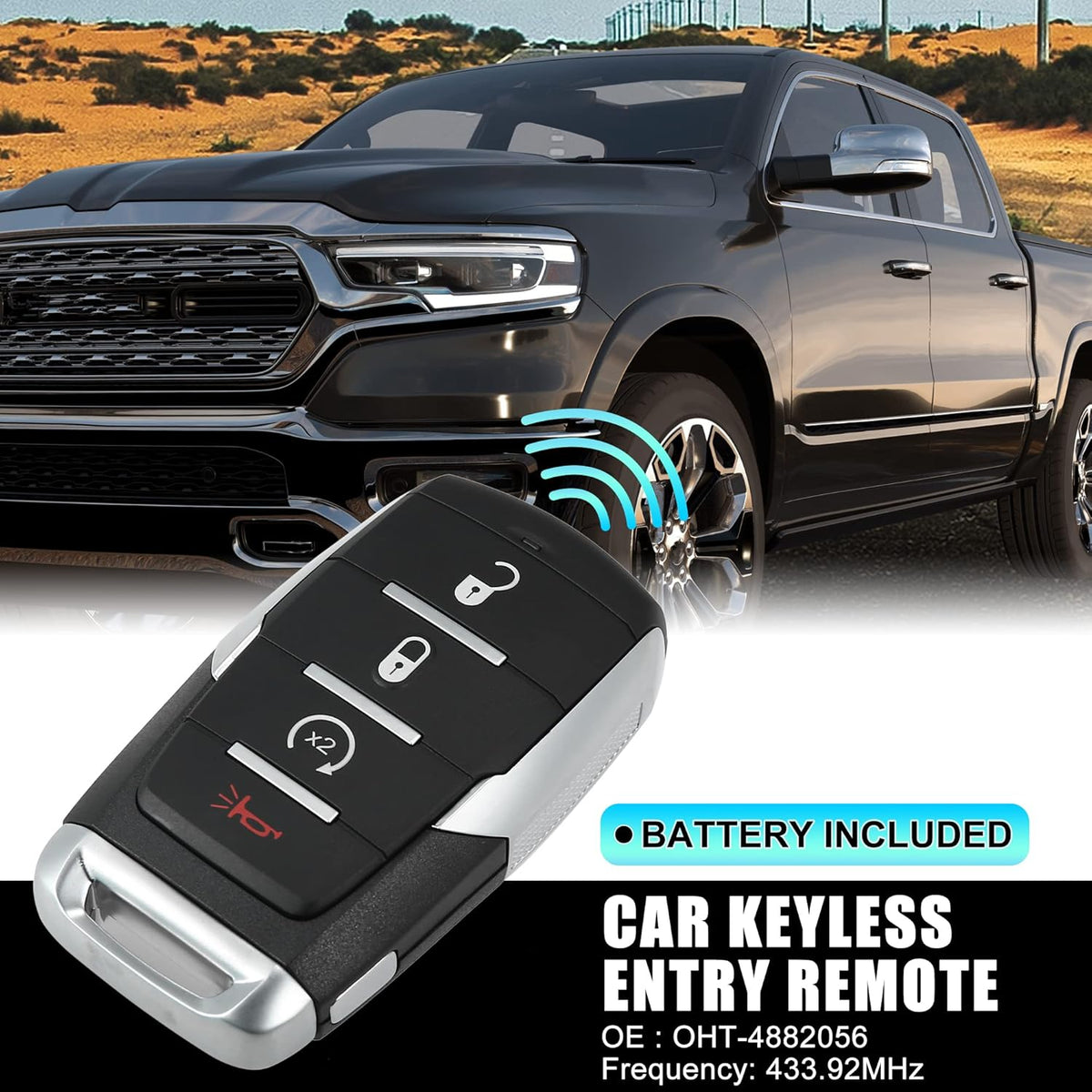 Replacement Keyless Entry Remote Car Key Fob 4 Buttons with Door Key Y9695