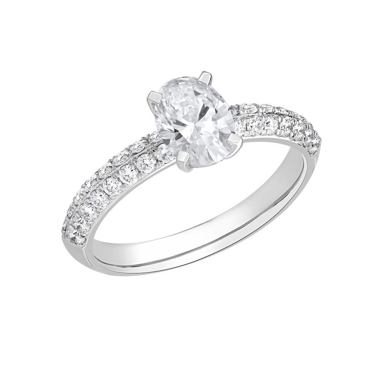 Oval Cut Lab Created Diamond Solitaire Halo Ring with Side Stones in 14K Solid White Gold Yellow Gold Rose Gold F55718