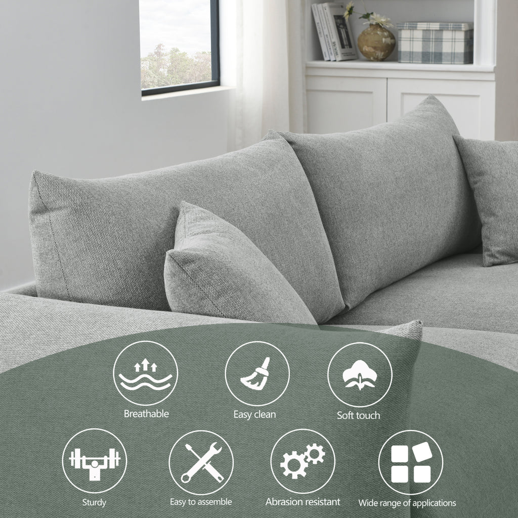 3-seater + 2-seater + 1-seater Combination Sofa with Solid Wood Frame and Metal Legs, 5 Pillows D3089