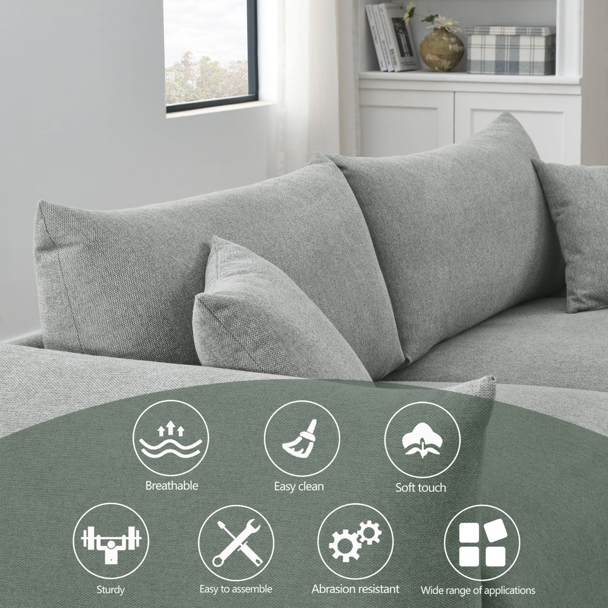 3-seater + 2-seater + 1-seater Combination Sofa with Solid Wood Frame and Metal Legs, 5 Pillows D3089