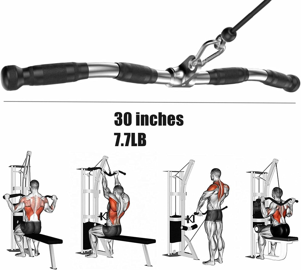 Silver LAT Pull Down Bar Cable Machine Attachment O32008