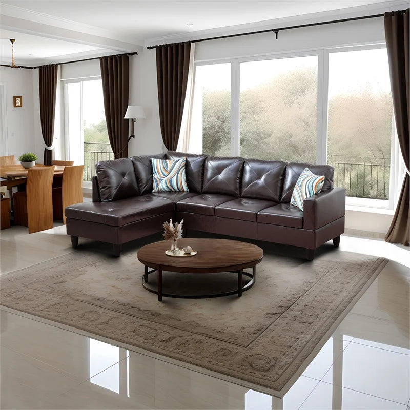Faux Leather Left Facing Sectional Brown O675