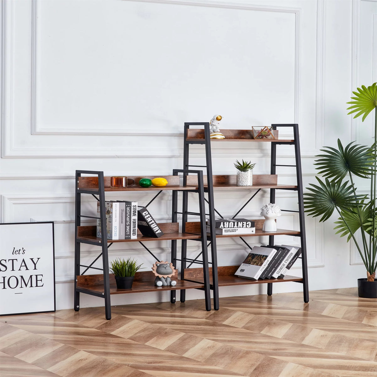 Brown 3&4 Tier Freestanding Bookshelf H306787
